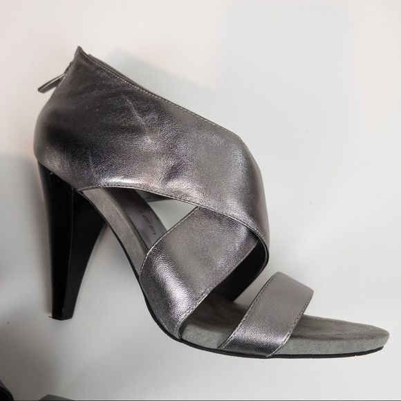 Marc Fisher Pewter Leather Wrap Heel Sandals - Size 9 - Picture 6 of 10